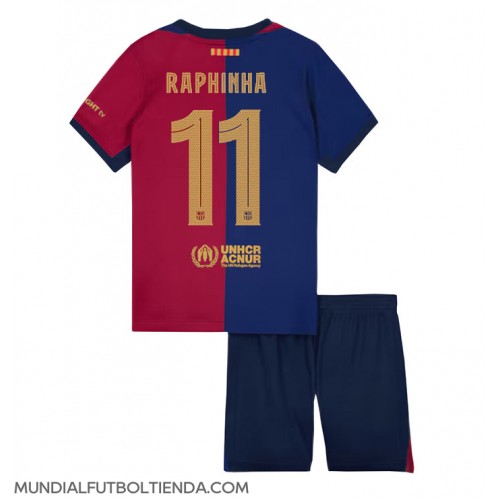 Camiseta Barcelona Raphinha Belloli #11 Primera Equipación Replica 2024-25 para niños mangas cortas (+ Pantalones cortos)